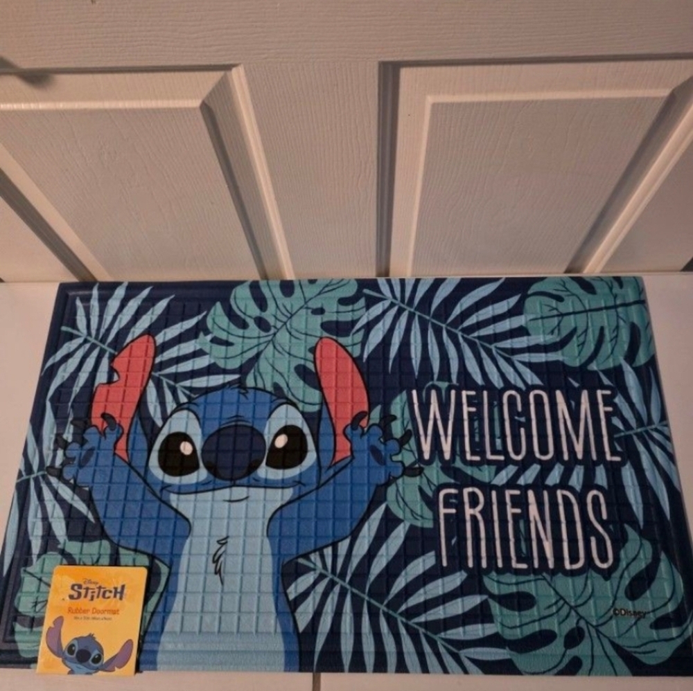NEW Disney Stitch “Welcome Friends” Tropical Rubber Doormat – Cute Home Decor